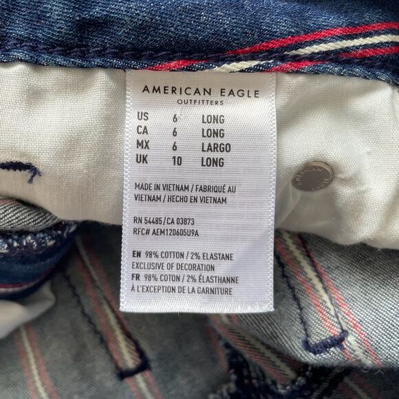 American Eagle Patriotic High Rise Raw Hem Mini Denim Skirt Size 6 Long - Picture 3 of 5